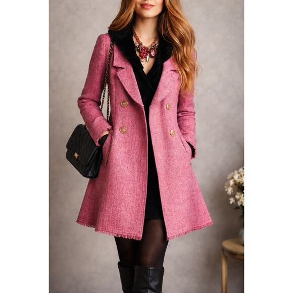 CAbi Jackets & Blazers - CAbi Madison Ave Coat Womens 2 Pink Tweed Double Breasted Wool Blend Old Money